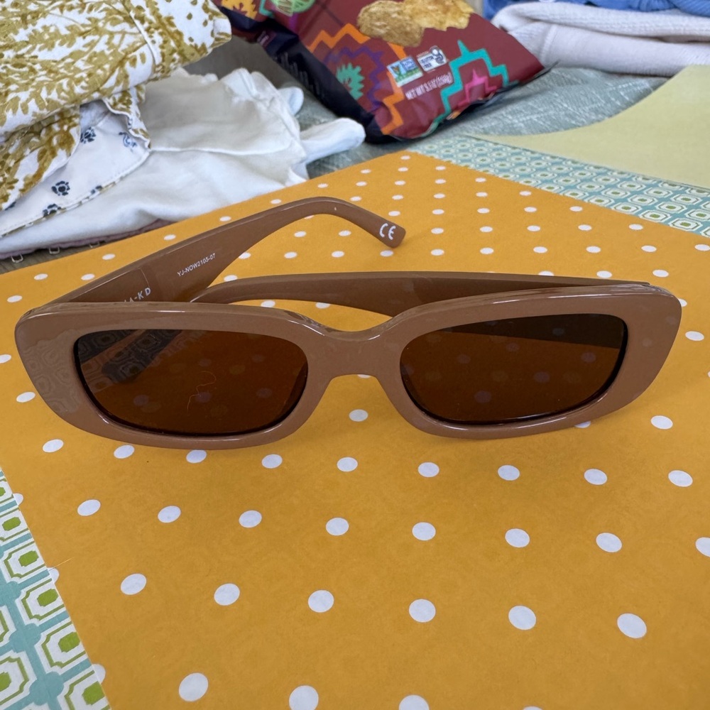 Modern Brown Rectangular Sunglasses With Amber Le… - image 1